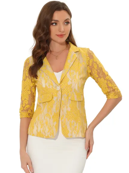 Allegra K - Floral Lace 3/4 Sleeve Casual Blazer