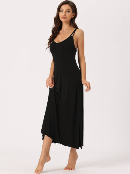 cheibear - Racer Back Full Slip Camisole Long Nightgown