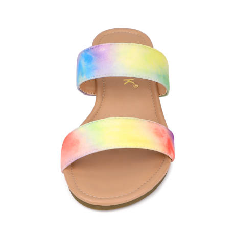 Allegra K - Tie Dye Dual Straps Slip-on Flat Sandals