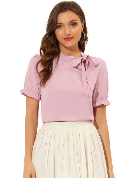 Allegra K - Bow Tie Neck Elegant Summer Top