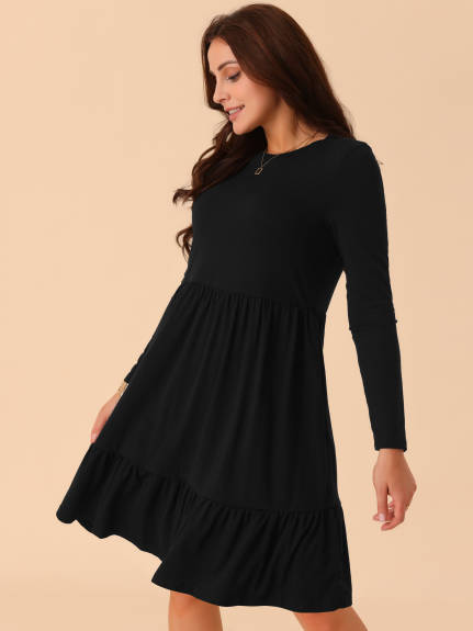 Allegra K - Long Sleeve Tiered A-Line Swing Dress