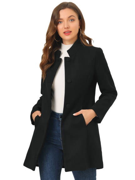 Allegra K- Stand Collar Single Breasted Long Overcoat