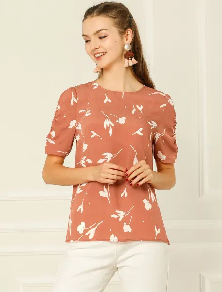 Allegra K- Floral Shirred Short Sleeve Blouse 2-Pack