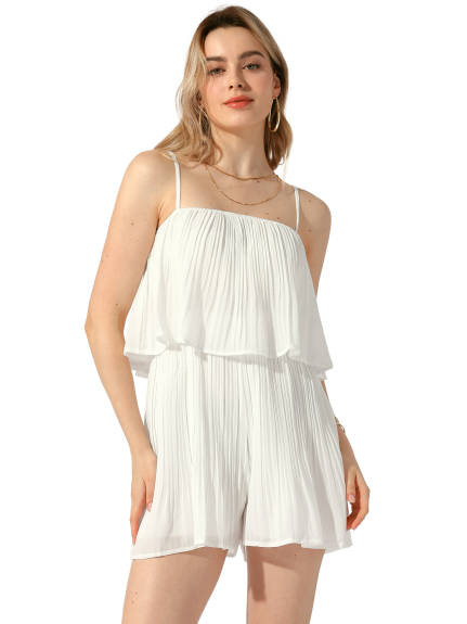 Allegra K - Spaghetti Strap Layer Pleated Romper