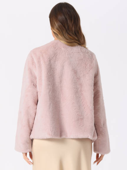 INSPIRE CHIC - Pearl Button Faux Fur Coat Jacket