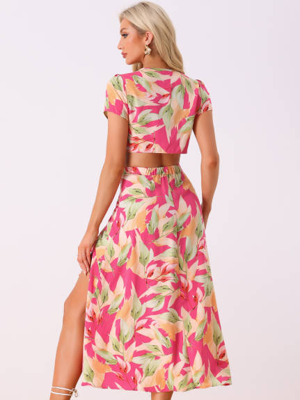 Allegra K - Tropical Wrap Crop Top Maxi Skirt Outfits