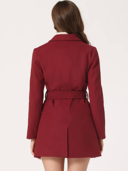 Allegra K- Trench-coat à poche et ceinture à double boutonnage