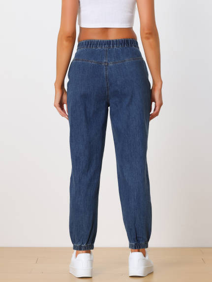 Allegra K - Casual Elastic Waist Denim Jean Joggers