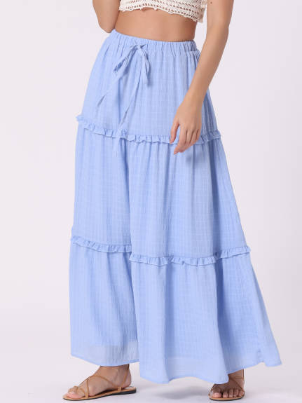 Allegra K - High Waist Tiered Boho Maxi Skirt