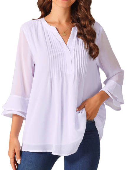 INSPIRE CHIC - V Neck 3/4 Sleeve Lightweight Pintuck Top