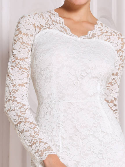 Hobemty - Floral Lace V-Neck Bodycon Dress