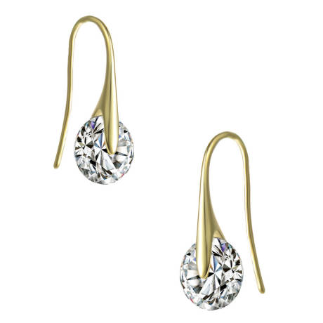 Stella Valentino Sterling Silver 14k Gold Plated with 8ctw Round Lab Created Moissanite Solitaire Modern Artistic Wire Drop Earrings