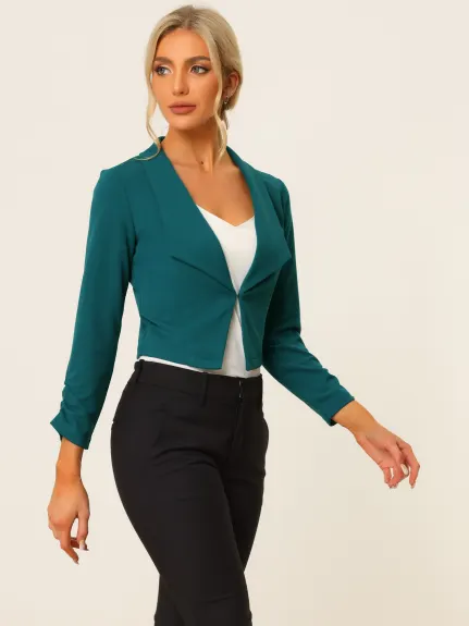 Allegra K- Cropped Notched Lapel Long Sleeve Blazer