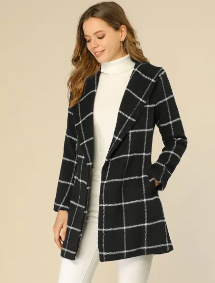 Allegra K- Manteau d'hiver portefeuille ceinturé à col châle et carreaux