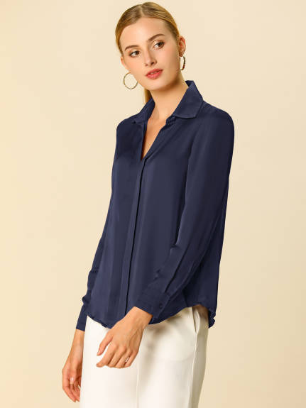 Allegra K- Elegant V-Neck Long Sleeve Blouse Shirt