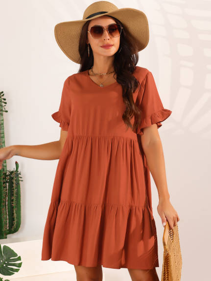 Allegra K - Summer Ruffle Casual Babydoll Dress