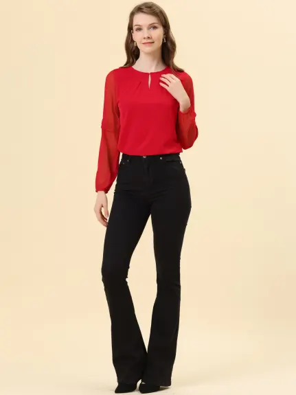 Allegra K- Long Sleeve Keyhole Neck Blouse Top