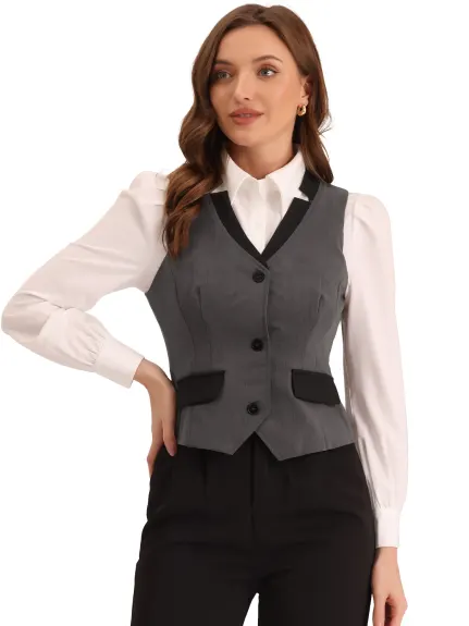 Allegra K- Contrast Color Notched Lapel Waistcoat