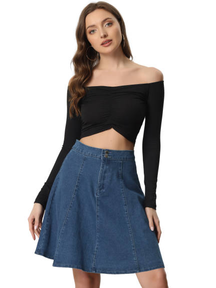 Allegra K- A-Line High Waist Denim Skirt