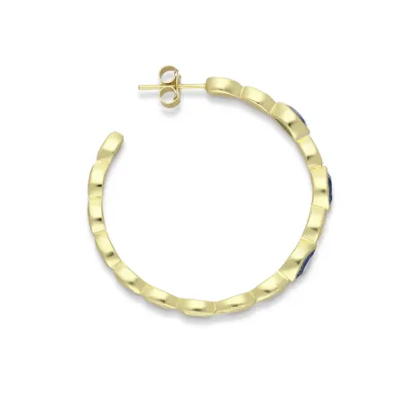 18K Goldtone Plated Sterling Silver Marquis Labradorite Hoop Earrings- AG Sterling