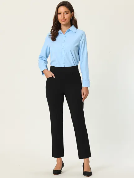 Hobemty- Pantalon droit taille haute élastique extensible