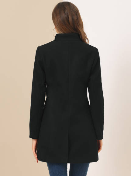 Allegra K- Stand Collar Single Breasted Long Overcoat