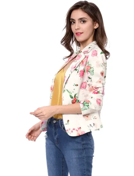 Allegra K- Open Front Notch Lapel Printed Blazer Jacket