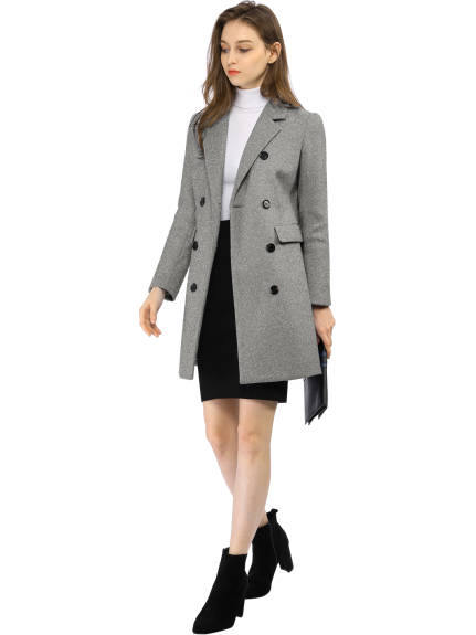 Allegra K- Double Breasted Back Vent Longline Overcoat