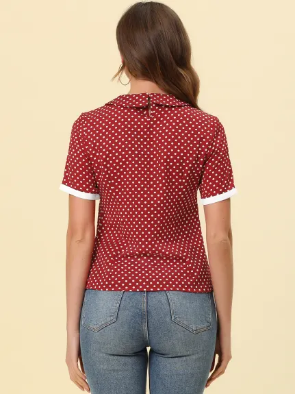 Allegra K- Polka Dots Blouse Contrast Tie Shirt