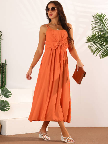 Allegra K- Sleeveless Tie Front Flowy Midi Sundress