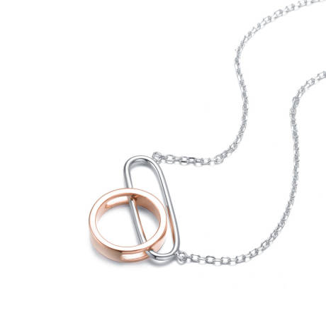 Genevive Sterling Silver 18k Rose Gold Plated Oval & Circle Pendant Necklace