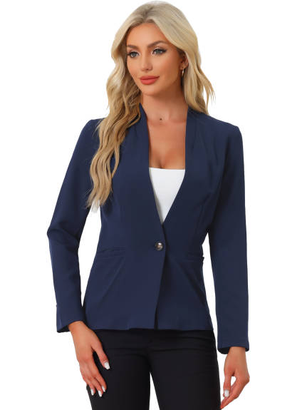 Allegra K- Veste blazer boutonnée à manches longues et col montant