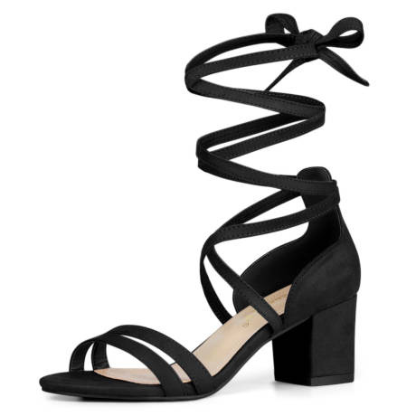 Allegra K - Open Toe Lace Up Color Block Sandals