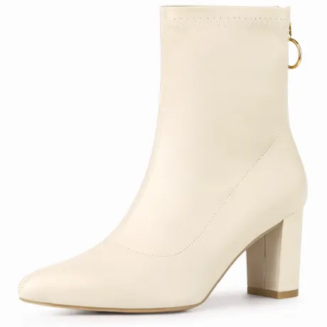 Allegra K- Pointy Toe Back Zip Block Heel Ankle Boots