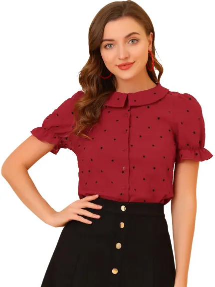 Allegra K- Peter Pan Collar Stars Blouse Shirt