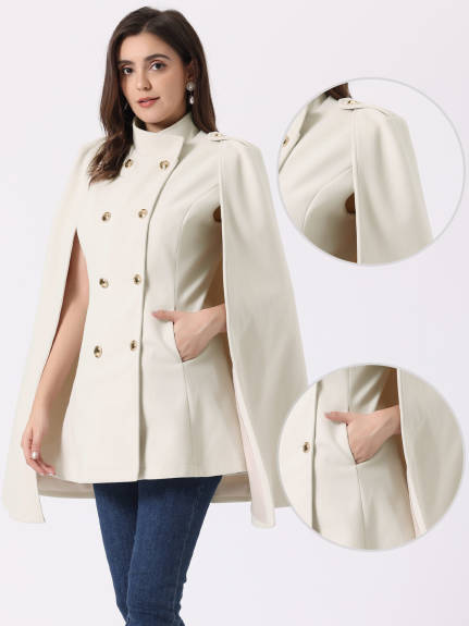 Allegra K - Slit Sleeve Double Breasted Cloak Coat