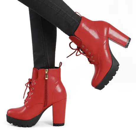 Allegra K- Round Toe Lace up Platform Boots