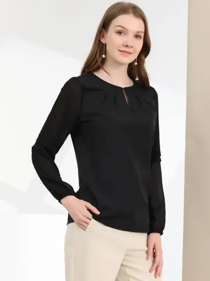 Allegra K- Long Sleeve Keyhole Neck Blouse Top