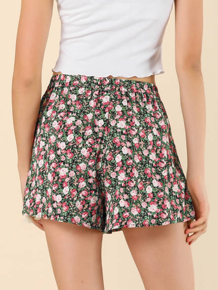 Allegra K - Short floral ample décontracté à décor de glands de plage