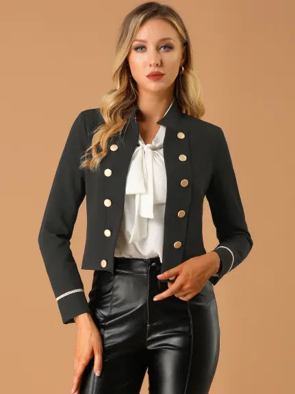 Allegra K- Stand Collar Front Button Decor Jacket