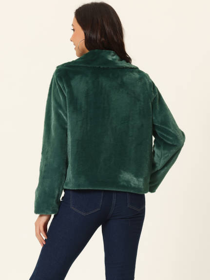 Allegra K- Cropped Notch Lapel Fluffy Coat