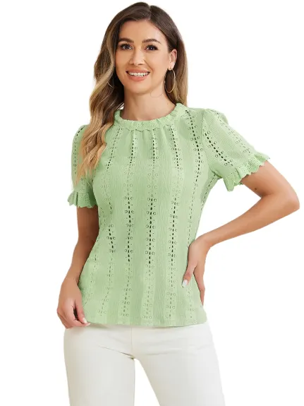 Allegra K- Blouse à manches bouffées au Crochet