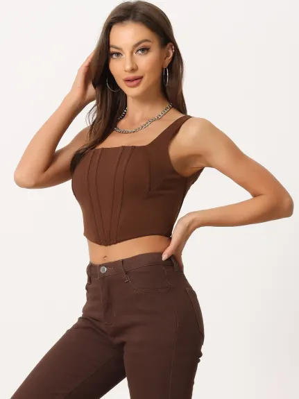 Allegra K- Square Neck Bustier Zip Top