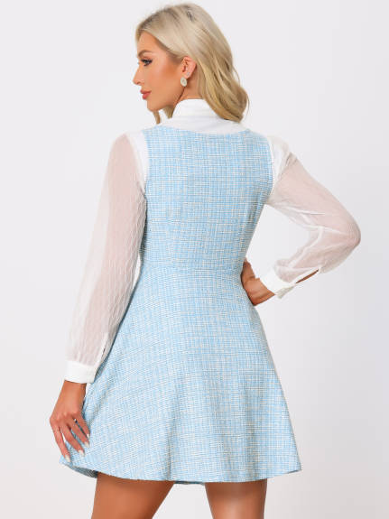 Allegra K - Sleeveless Plaid A-Line Tweed Dress