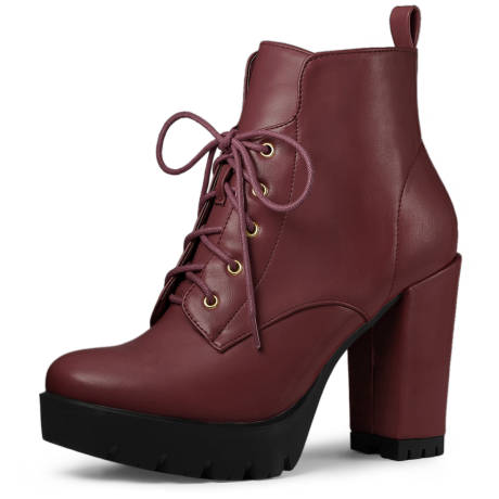 Allegra K- Round Toe Lace up Platform Boots