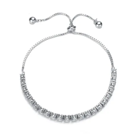 Rachel Glauber Bolo Adjustable Bracelet with Round Clear Cubic Zirconia