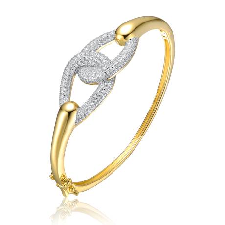 Genevive Sterling Silver 14k Gold Plated with Cubic Zirconia Entwined Double Raindrop Bangle Bracelet