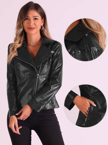 Allegra K- Zip Up Cropped Faux Leather Jacket