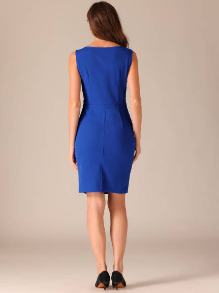 Allegra K - Sleeveless Boat Neck Ruched Sheath Dress