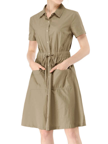 Allegra K- Button Down Cotton Flare Shirt Dress